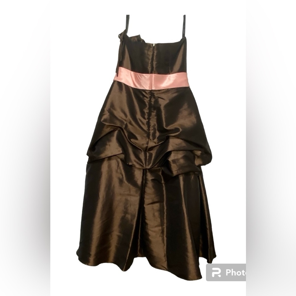 Bill Levkoff Y2K Chocolate Brown Pink Bubble Hem Bridesmaid Dress Size 12 - Picture 4 of 13